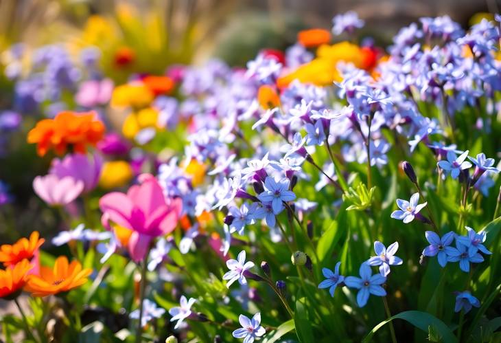 Vibrant Spring Morning in a Flower Garden